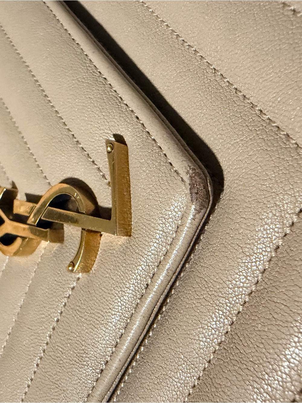 Saint Laurent Beige Quilted Leather Shoulder Bag with Gold Hardware - Picture 9 of 14